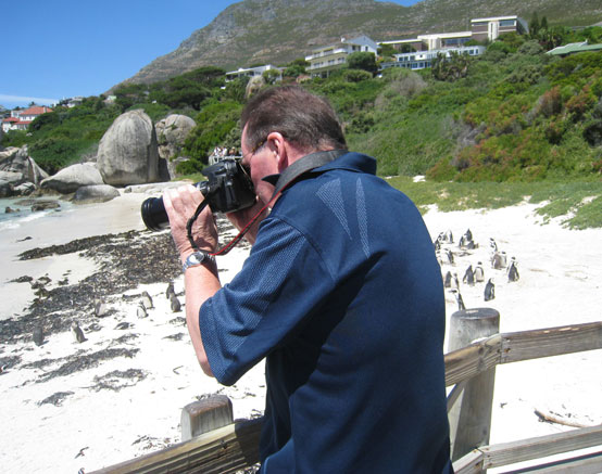 John Wordsworth photographing penguins in Cape Town