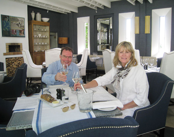 John and Janet Wordsworth dining at Meerendal Wine Estate