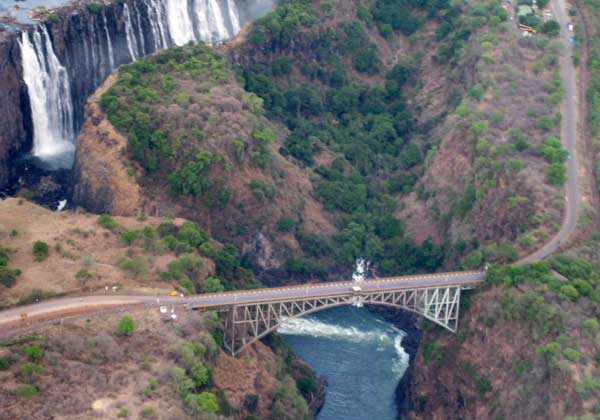 Victoria Falls view of bridge from Helicoper