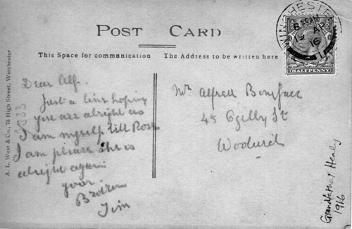 1916 postcard back Timothy Healy