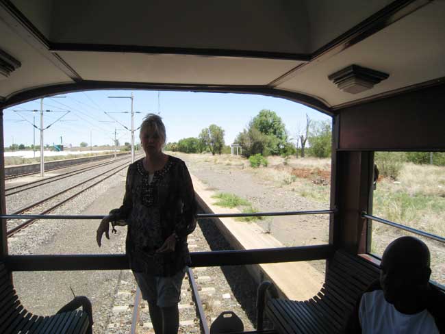 Janet Wordsworth at back of train Rovos Rail