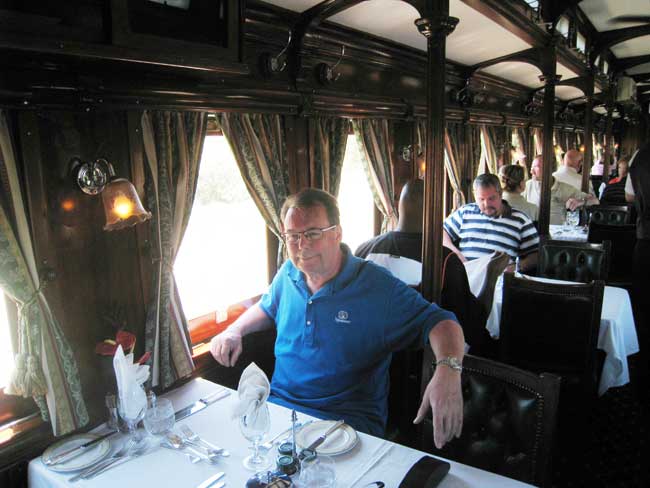 John Wordsworth in dining car on Rovos Rail