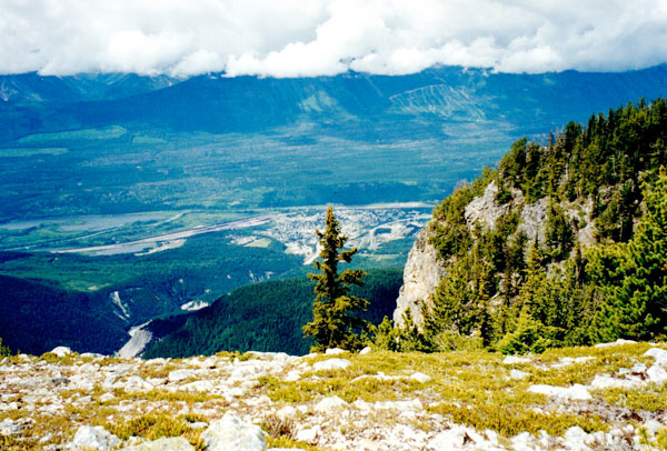 Purcell mountains helicopter fly in looking at Golden BC